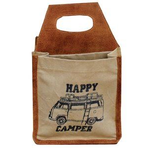 HAPPY CAMPER Recycled Military Tent Canvas 6 Pack Bottle Carrier Tote Bag NWT